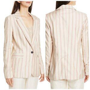 Joie Kishina Striped Blazer Laced Cuffs Beige Size 10 NWT